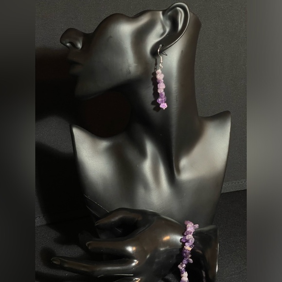 Bracelet And Earrings Set Natural Stone Healing Amethyst Energy - Picture 10 of 16